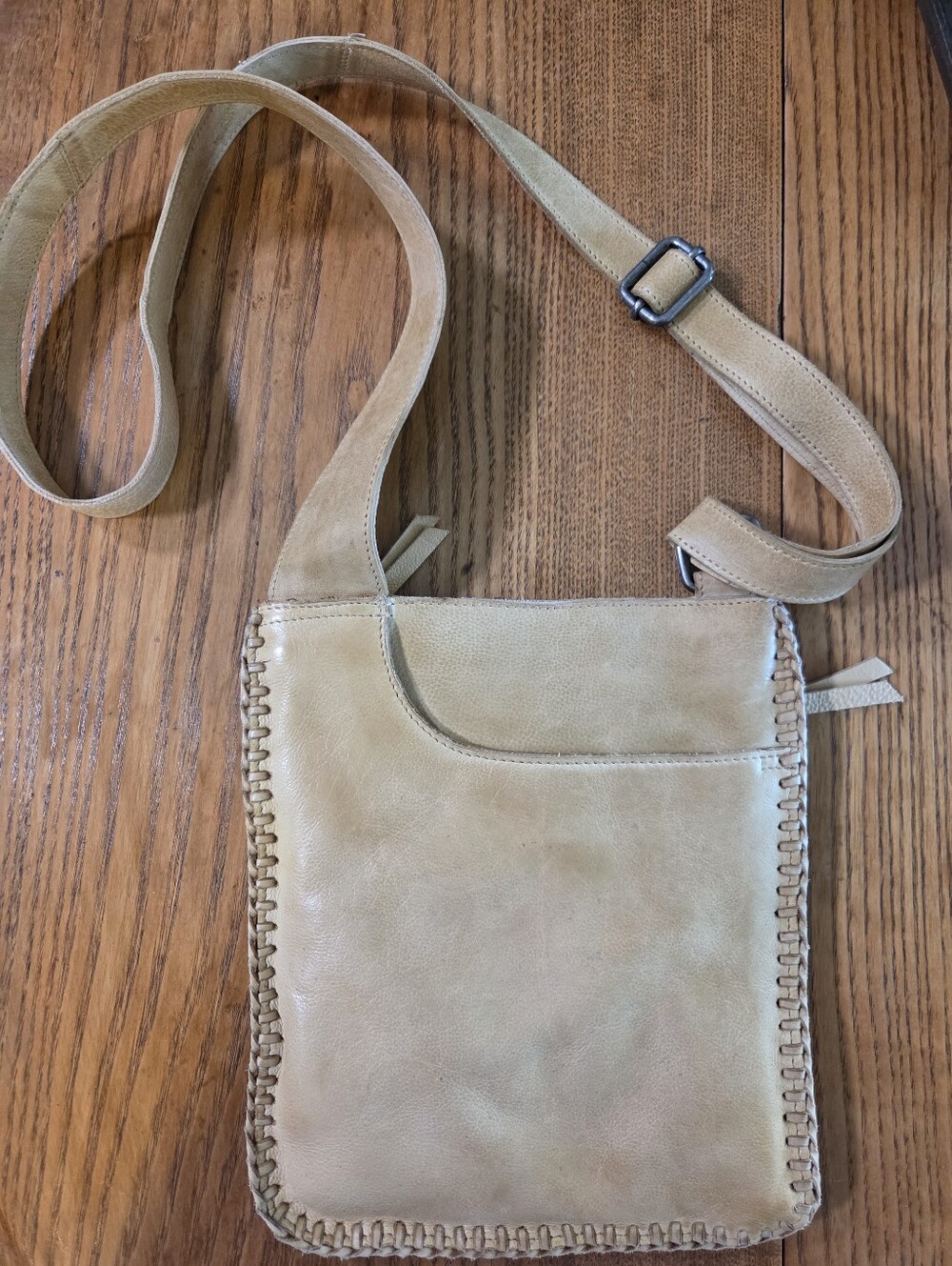 latico tan Leather crossbody bag with whipstitch trim